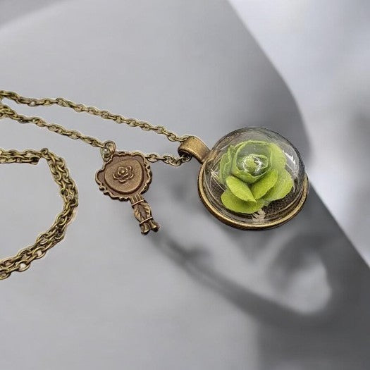 Pendant with a floral motif - dimensions 3.6 x 2.8 cm, chain 87 cm, nickel-free jewelry necklace Rose Green 1001196