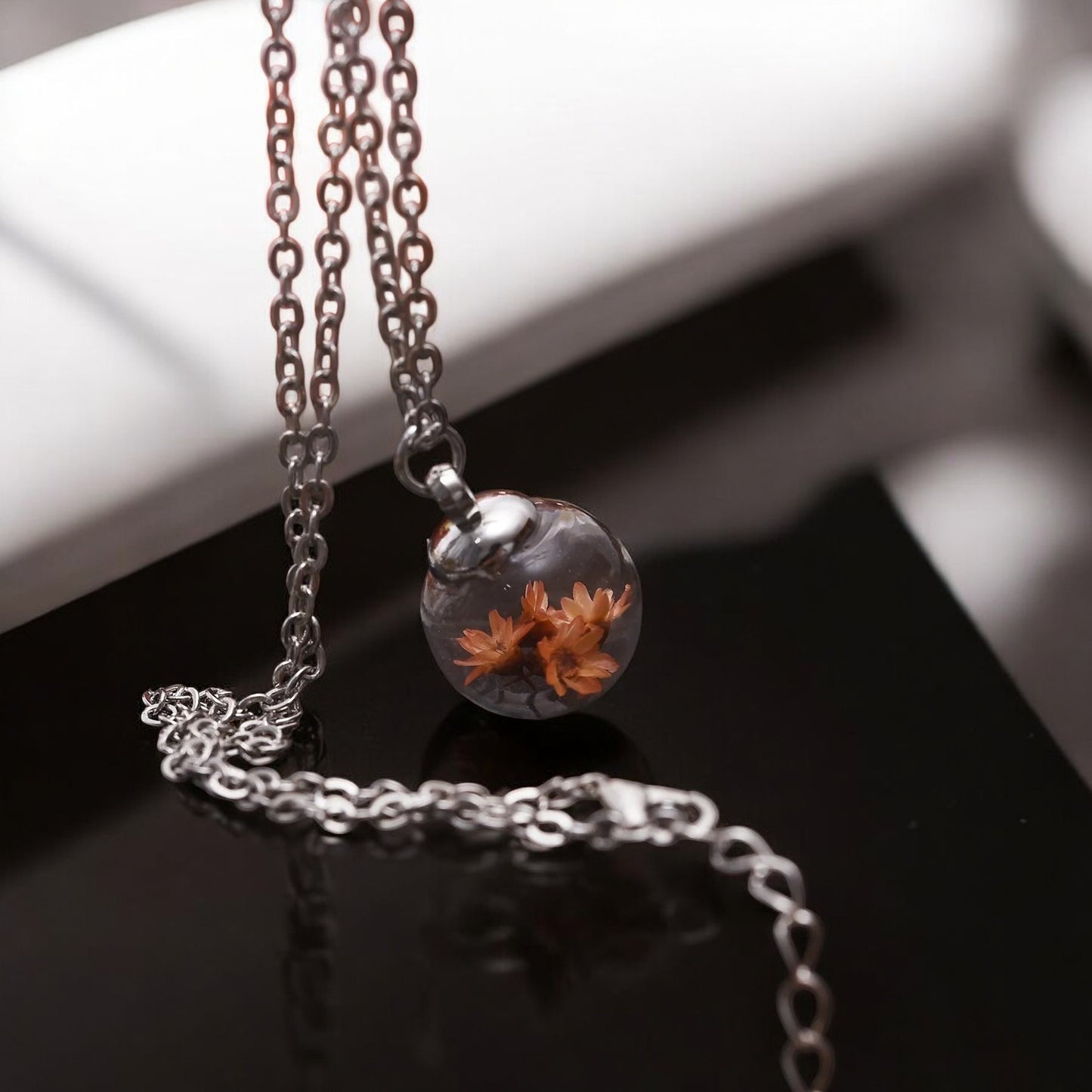 Pendant with a floral motif - diameter 1.7 cm, nickel-free jewelery necklace Orange 1001189