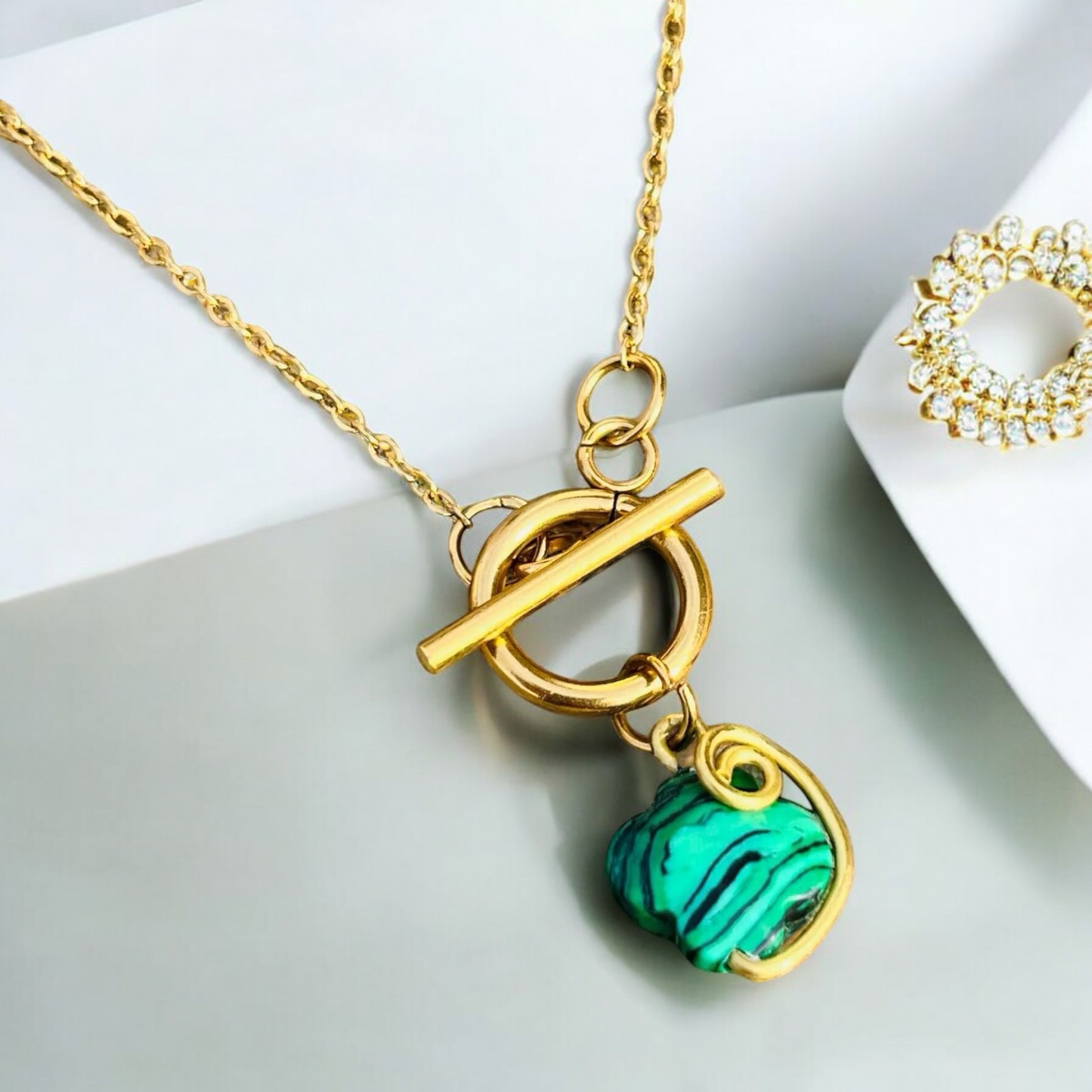 Malachite four-leaf clover pendant R313