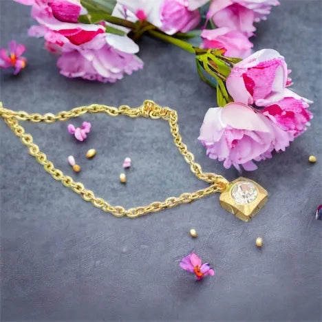 Gold pendant made of surgical steel - with white stone Cube pendant 1000628