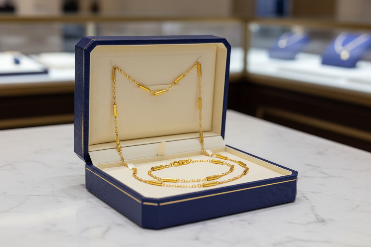 Zlatá retiazka z chirurgickej ocele s dekoratívnymi valčekmi – Harakka Jewls