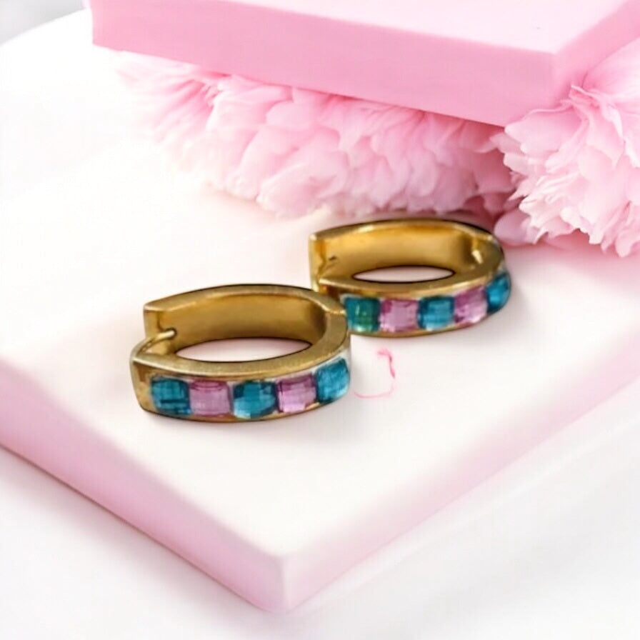 Elegant surgical steel earrings with colored stones earrings gold Blue-Lilla 1000601