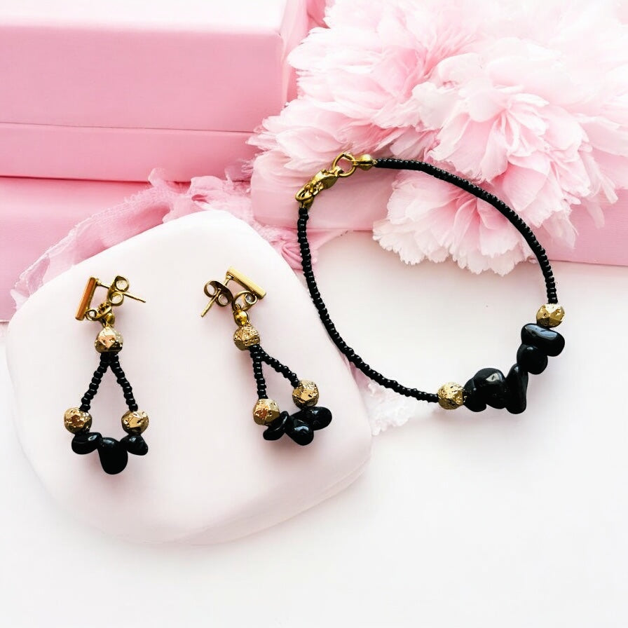 Set Tieňová sila – Ochranný šperk z obsidiánu a zlatých detailov | Harakka Jewls