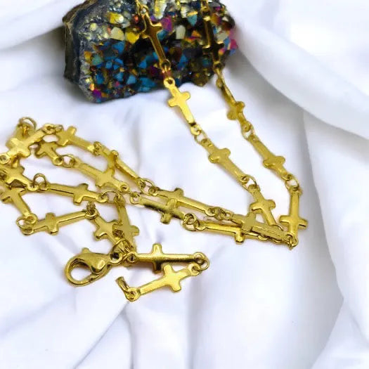 Golden chain made of surgical steel with the motif of crosses Necklace Cross gold 1002053