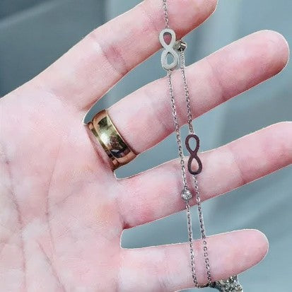 Silver necklace made of surgical steel - length 50 cm, decorated with eights and stones infinity necklace with stones silver 1000937