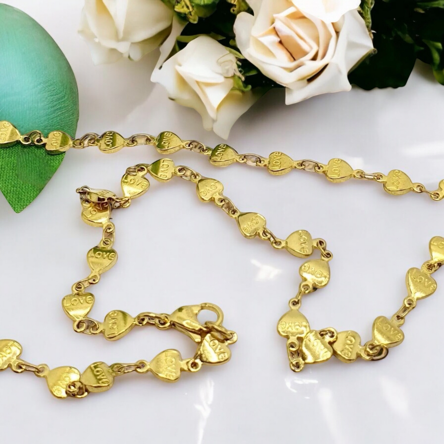 Gold surgical steel necklace with heart motif heart necklace R2