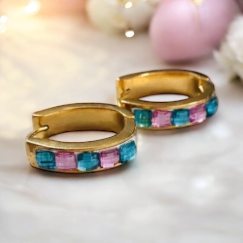 Elegant surgical steel earrings with colored stones earrings gold Blue-Lilla 1000601