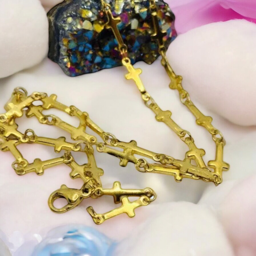 Golden chain made of surgical steel with the motif of crosses Necklace Cross gold 1002053