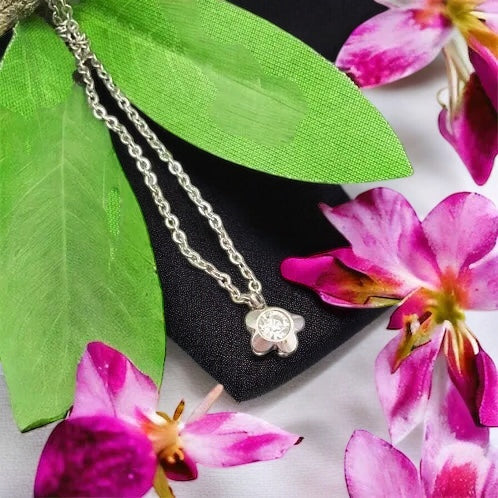 Surgical steel pendant - flower with white stone pendant Flower 1000626
