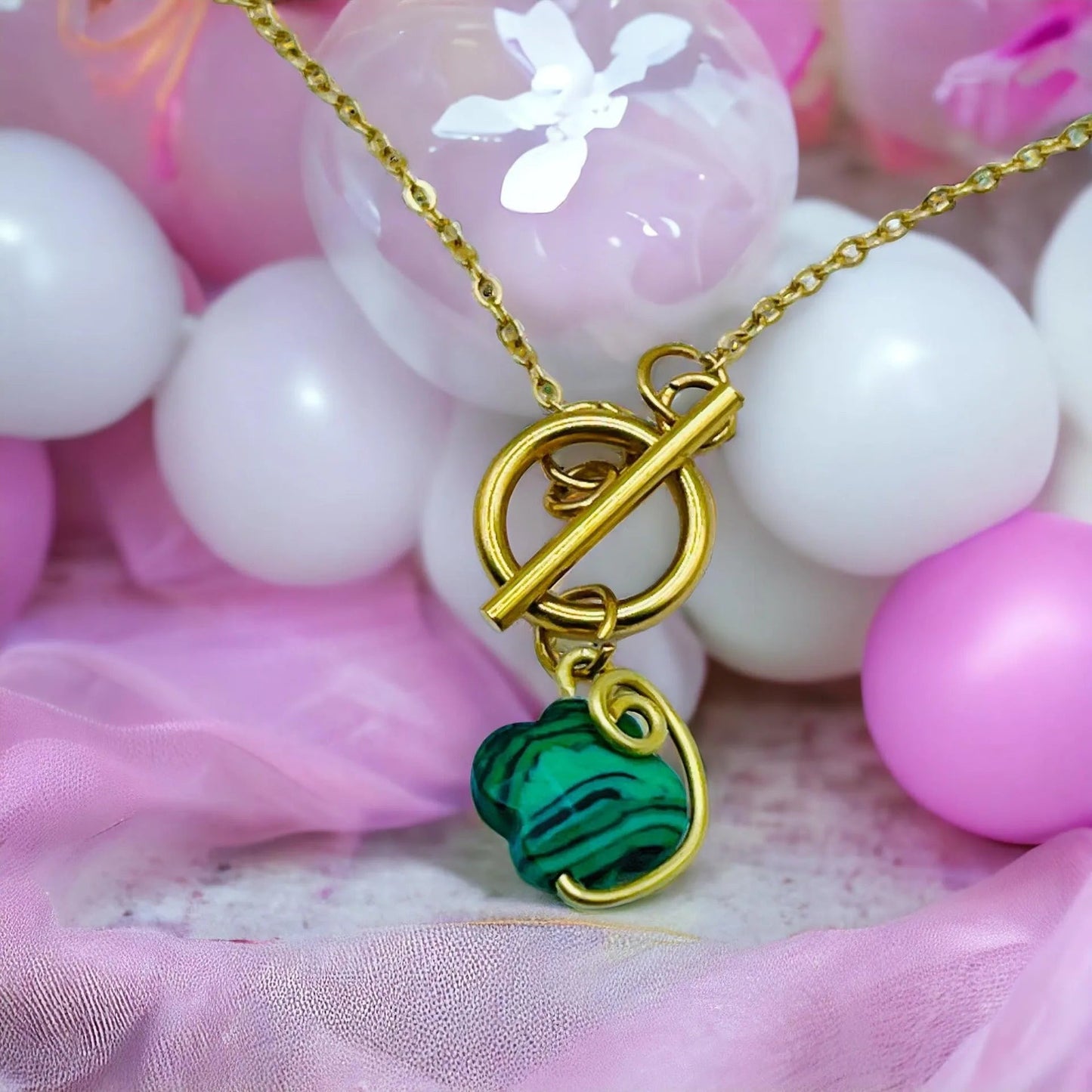 Malachite four-leaf clover pendant R313