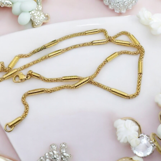 Gold Chain with Elegant Surgical Steel Rollers necklace Cubic decorated 1001316
