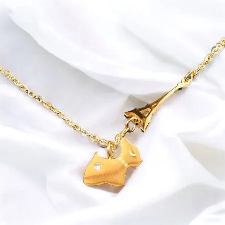 Golden surgical steel necklace with a tower and a cat - length 50 cm necklace with a tower and a cat 1001399