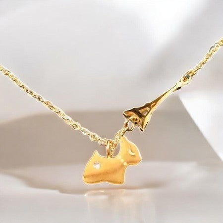 Golden surgical steel necklace with a tower and a cat - length 50 cm necklace with a tower and a cat 1001399