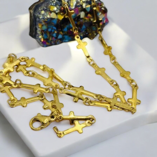 Golden chain made of surgical steel with the motif of crosses Necklace Cross gold 1002053
