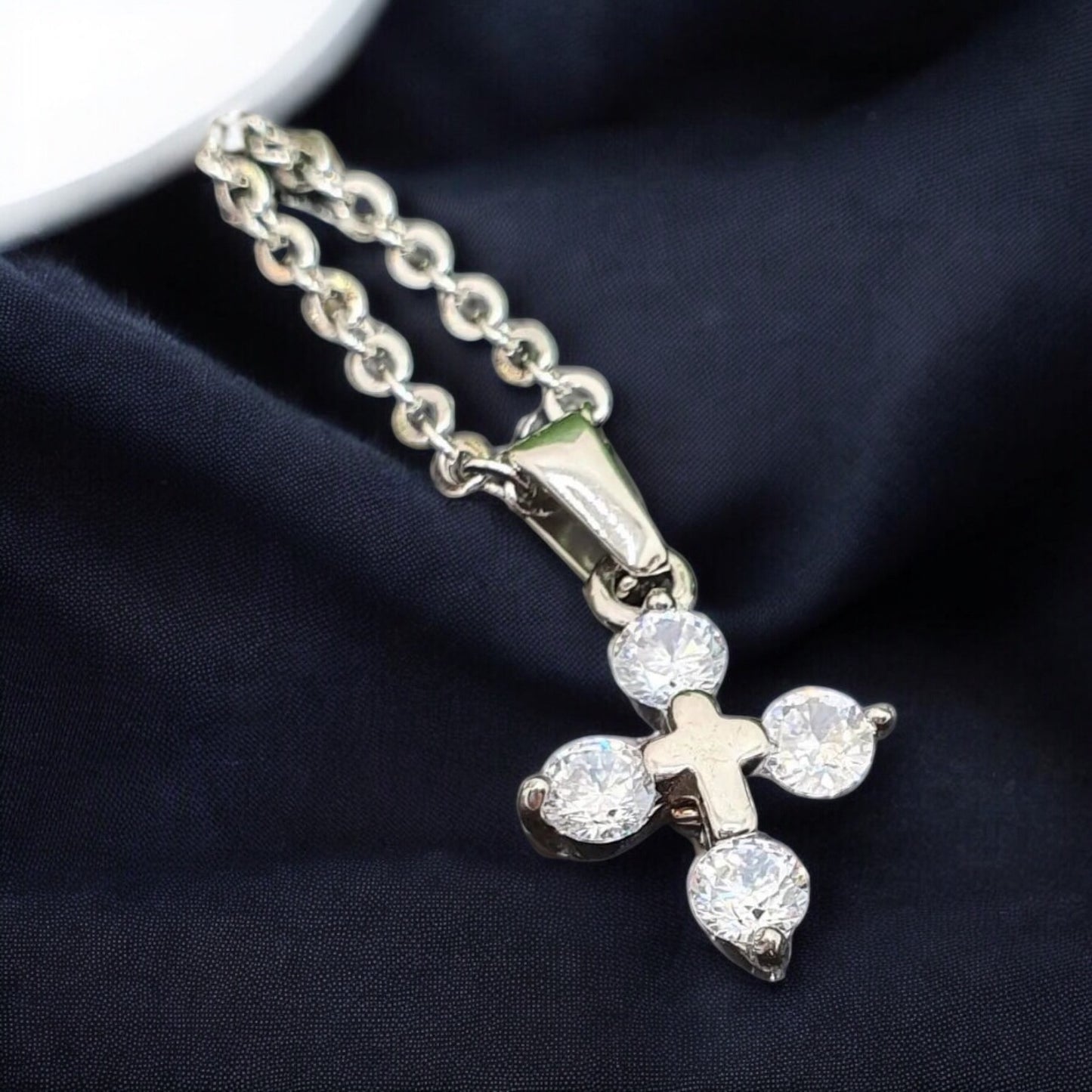 Silver cross pendant with cut zircons - surgical steel Cross pendant silver 1000643