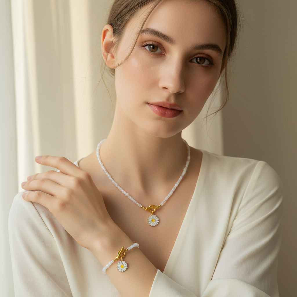 Set Margarétka – náhrdelník a náramok zo sklenených korálok
HS789