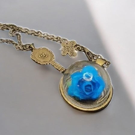 Pendant with a floral motif - dimensions 3.6 x 2.8 cm, chain 87 cm, nickel-free jewelry necklace Rose Blue 1001195