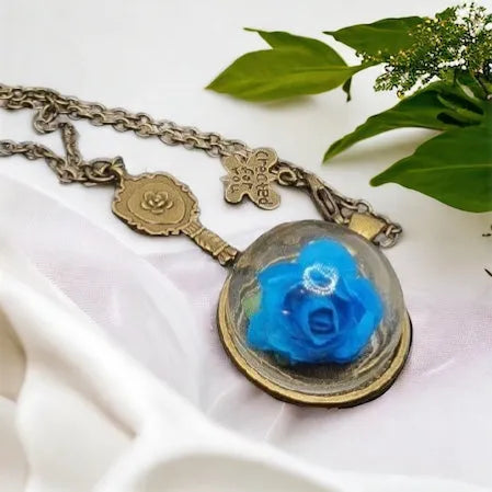 Pendant with a floral motif - dimensions 3.6 x 2.8 cm, chain 87 cm, nickel-free jewelry necklace Rose Blue 1001195