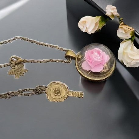 Pendant with a floral motif - dimensions 3.6 x 2.8 cm, chain 87 cm, nickel-free jewelry necklace Rose Pink 1001194