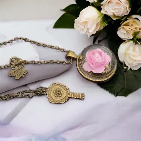 Pendant with a floral motif - dimensions 3.6 x 2.8 cm, chain 87 cm, nickel-free jewelry necklace Rose Pink 1001194