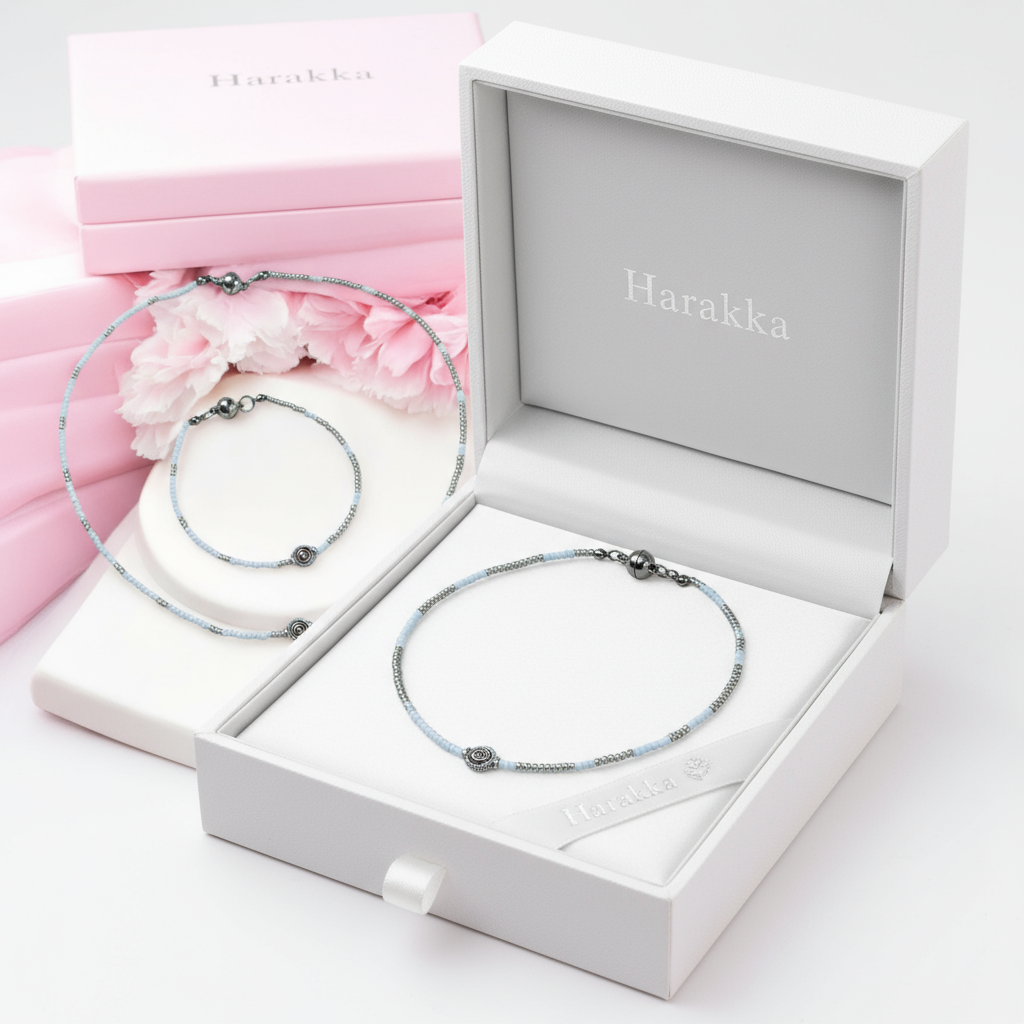 Set Svetlo Belboga – náhrdelník a náramok z korálikov so striebornou ozdobou R2