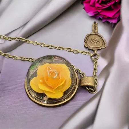 Pendant with a floral motif - dimensions 3.6 x 2.8 cm, chain 87 cm, nickel-free jewelry necklace Rose Orange 1001193