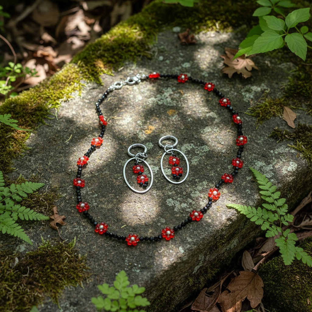 Red Flowers Set – handmade jewelry of courage, passion and strength | Harakka Jewls