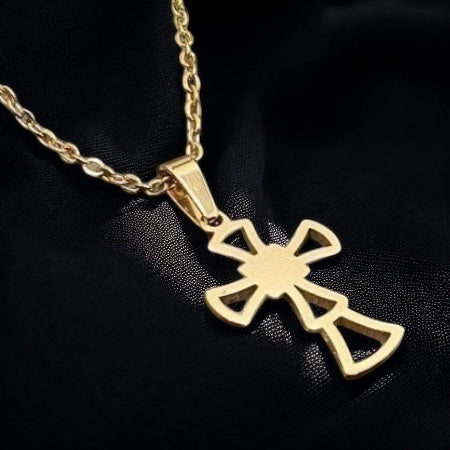 Gold pendant in the shape of a cross made of surgical steel, pendant carved cross R0001