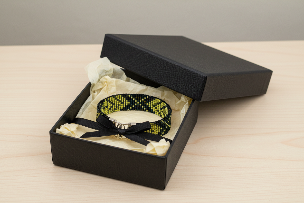 ručne šitý zeleno modrý korálkový náramok Harakka Jewls