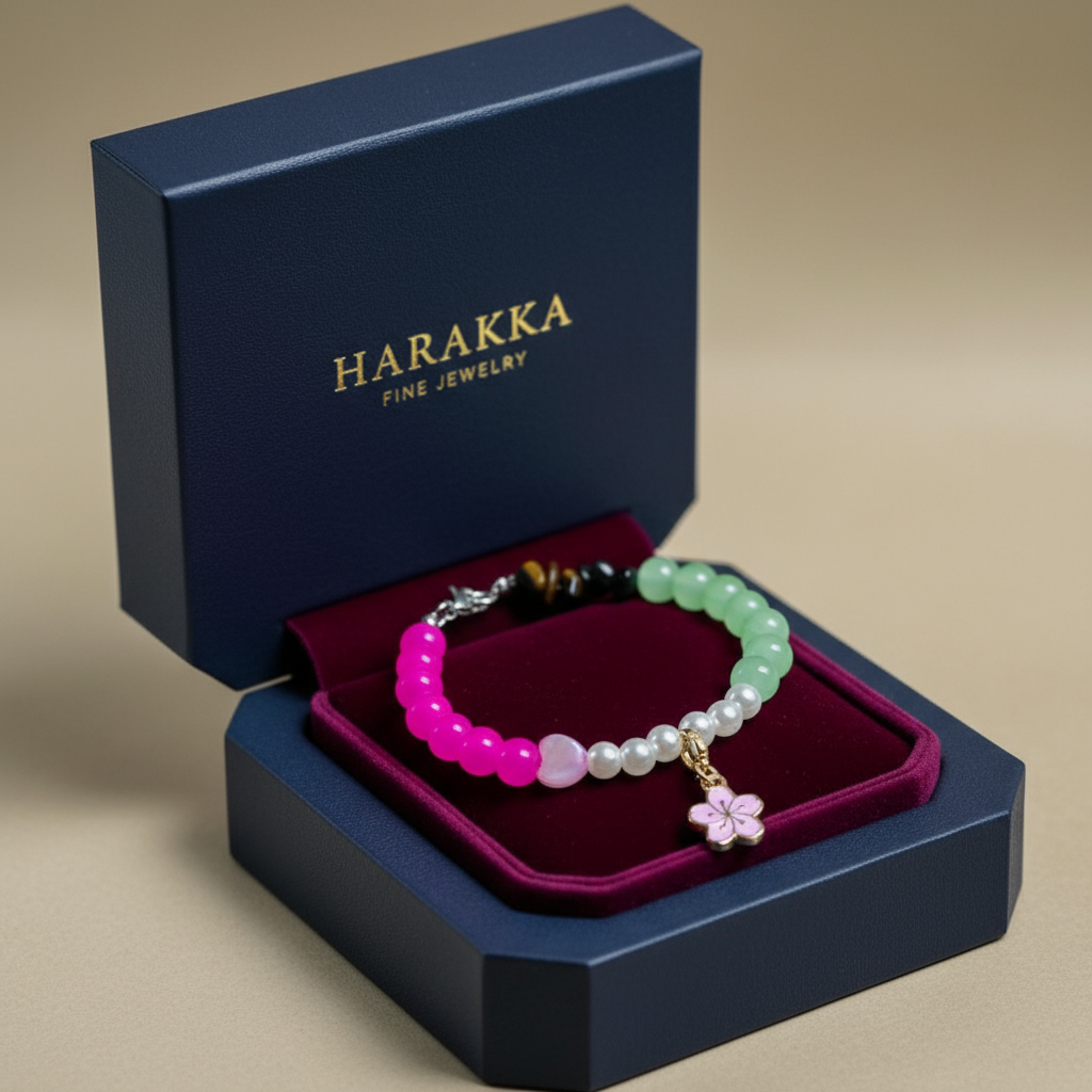 Bracelet Flowers of the Cycle – with tiger eye, pearls and sakura blossom
NA78
