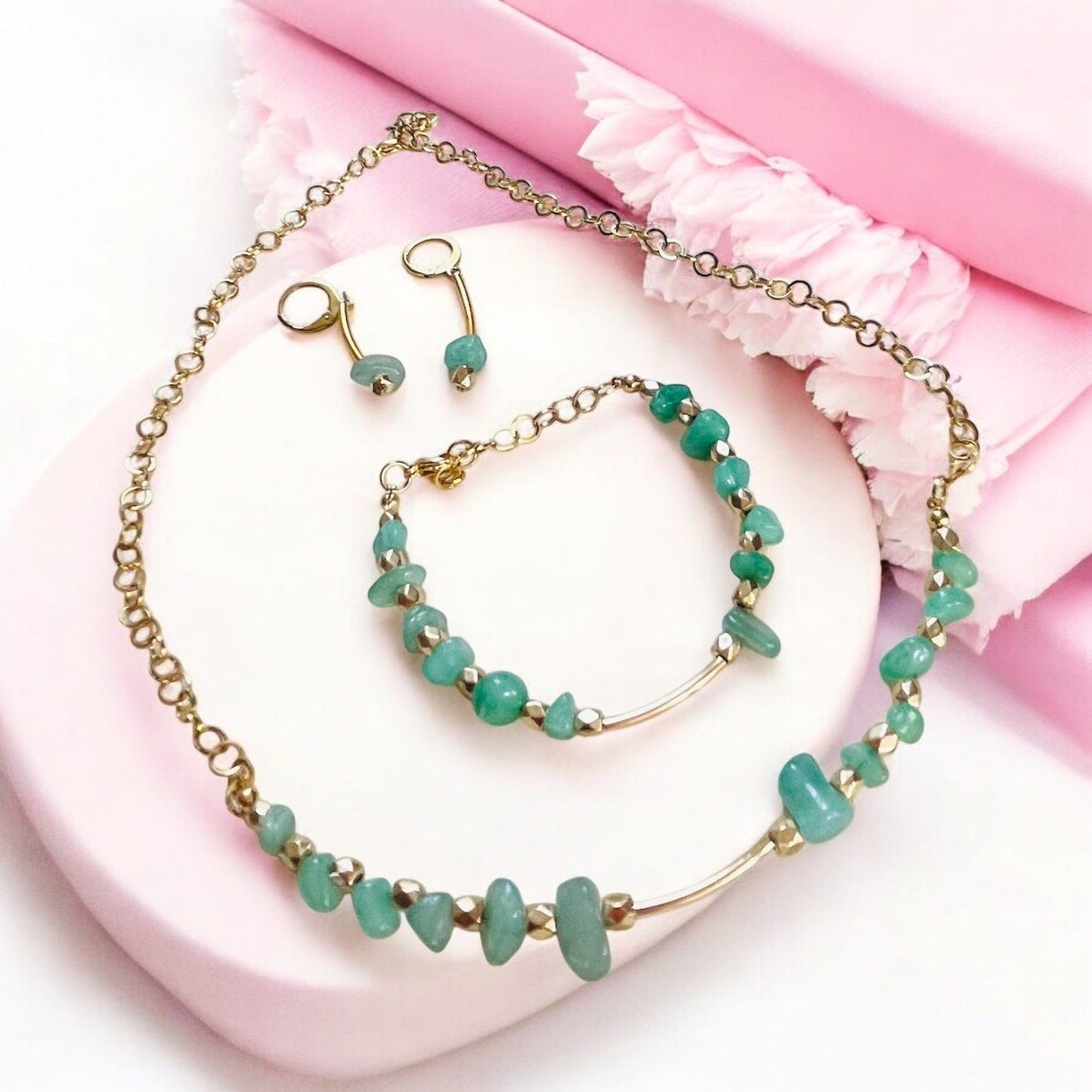 Set Gift from Lely – Aventurine necklace, bracelet and earrings SH11