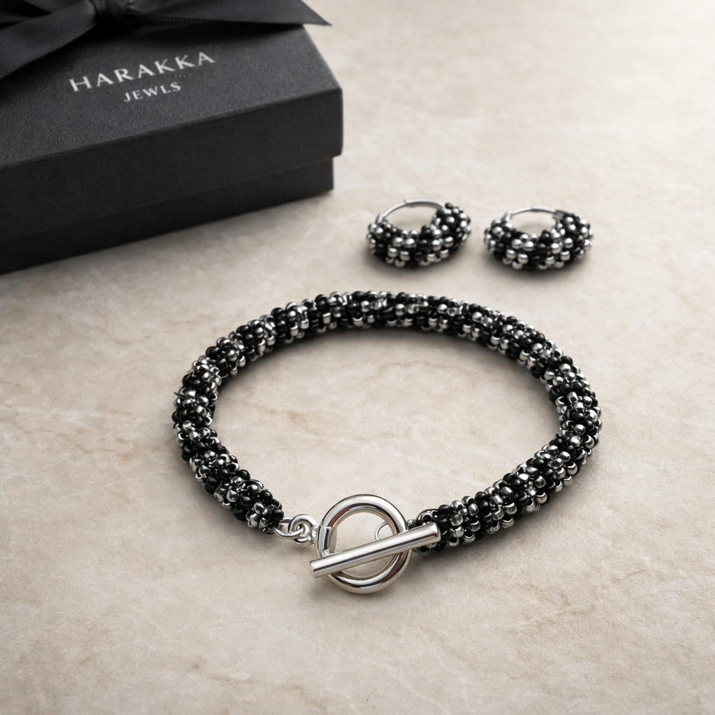 Shadow Power – black and silver bracelet and earring set