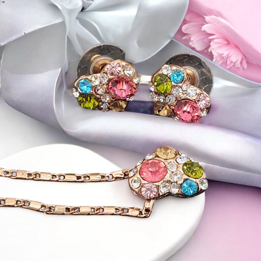 Set s Farebnými Kameňmi set Gold Heart Rose