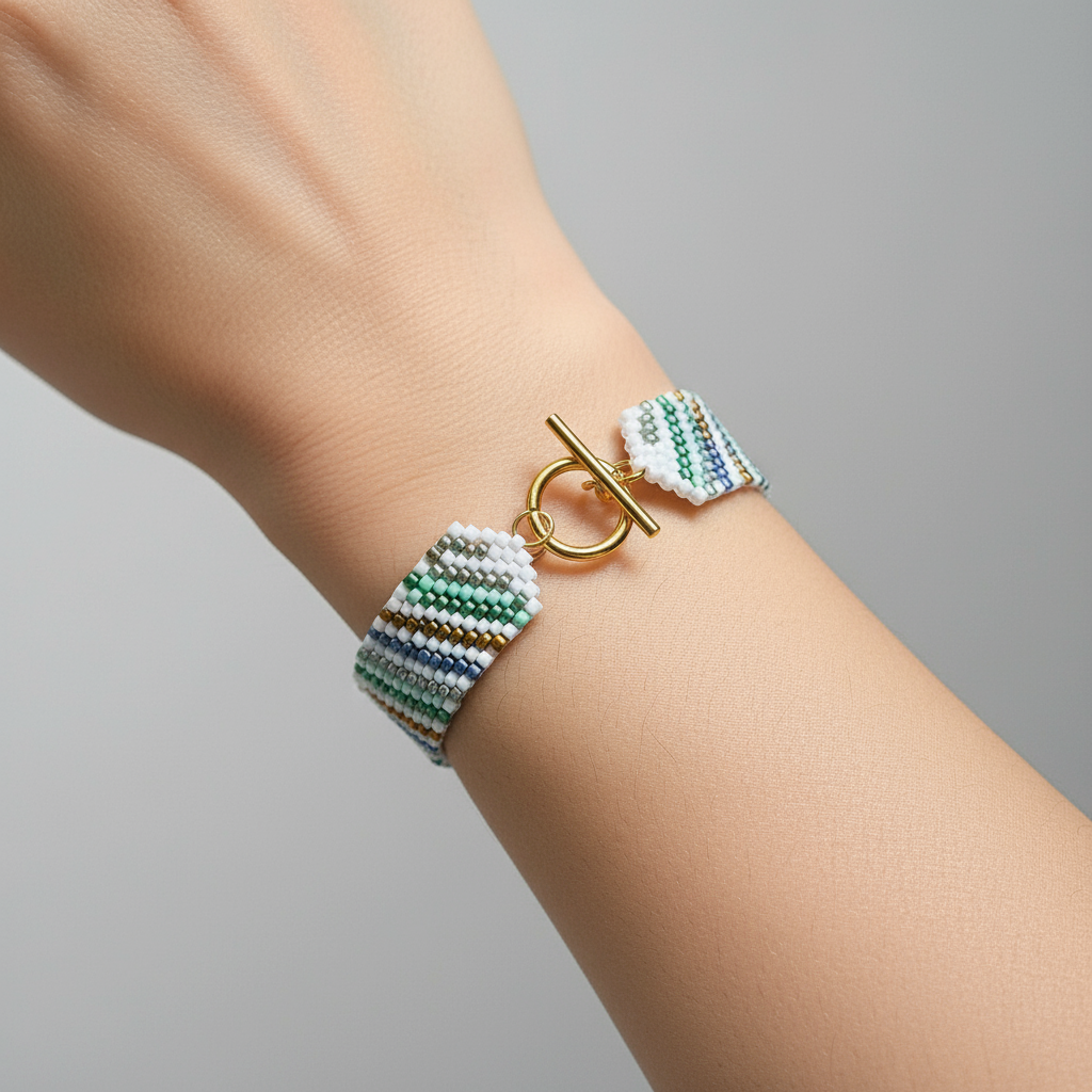 Náramok Zelený prameň S421 – pletený náramok v odtieňoch jari