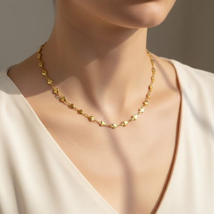 Gold chain of hearts - Delicate surgical steel jewelry Heart necklace gold R6