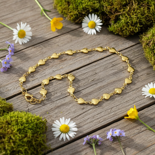 Gold chain of hearts - Delicate surgical steel jewelry Heart necklace gold R6