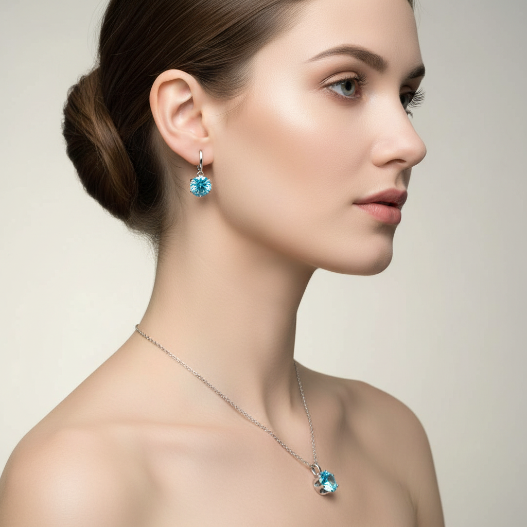 Strieborný set z chirurgickej ocele s tyrkysovým kamienkom – náušnice a prívesok Harakka Jewls