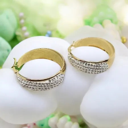 Golden earrings made of surgical steel - diameter 4 cm, decorated with stones earrings N0020