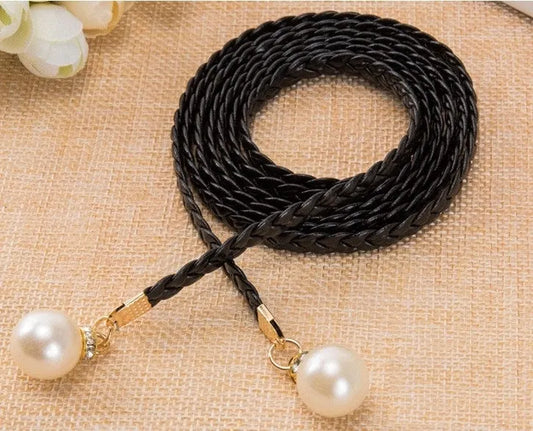 QUEEN knitted black belt with pearls 1001299