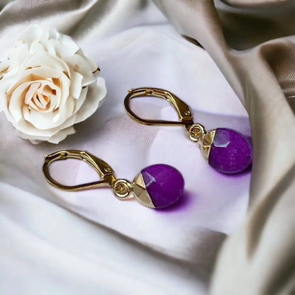 Amethyst earrings - gold design, surgical steel Amethyst earrings NA41