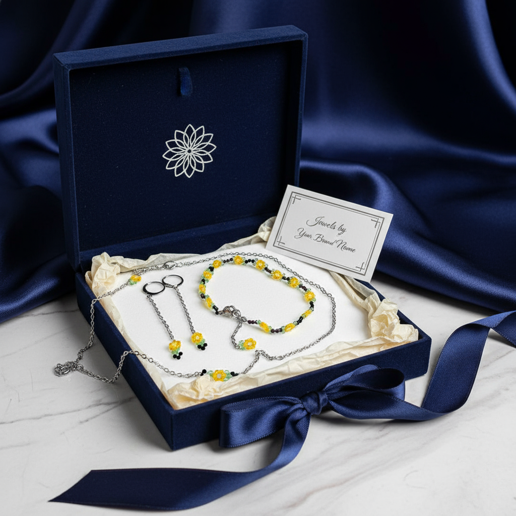 Set Slnečný lúč – náušnice, náramok a retiazka z brúsených korálikov HA34