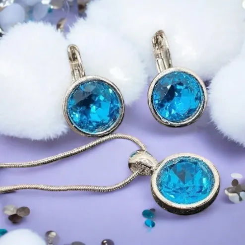 A set of earrings and a pendant with a blue stone - nickel-free jewelry set of earrings and a pendant blue 1000236