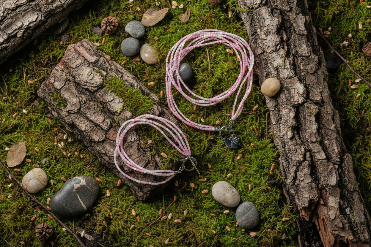 Farebný korálkový náramok Dúhové srdce, ručná výroba, chirurgická oceľ, Harakka"