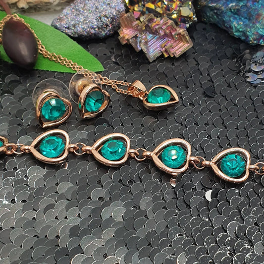 QUEEN set Green Heart Rose  Gold 3000443