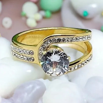 Gold-plated Surgical Steel Ring with Zircon - A Spark of Eternal Elegance P0011