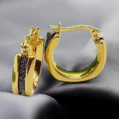 Gold earrings made of surgical steel with black stones - nickel-free earrings decorated with black stones NA1