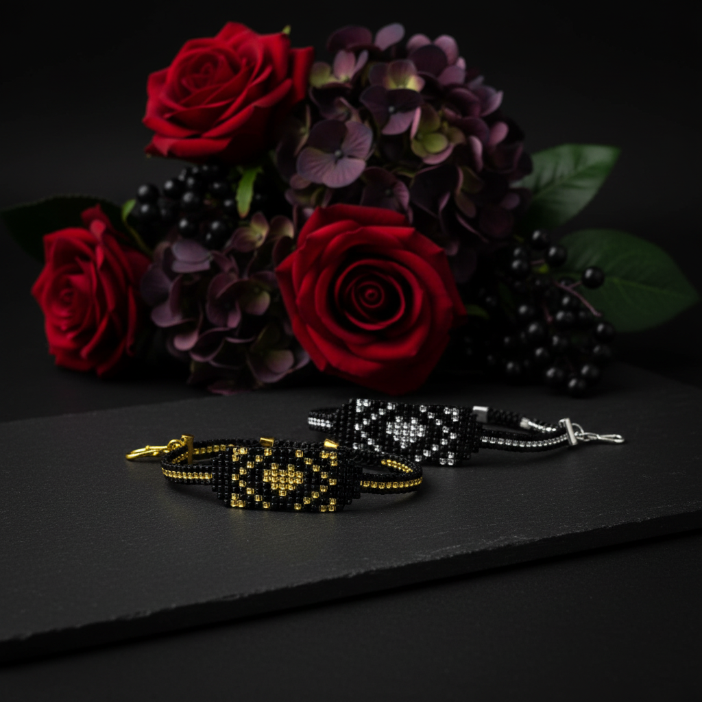 čierno zlatý korálkový náramok harakka jewls