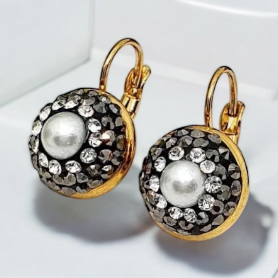 QUEEN earrings black with pearl 1001119