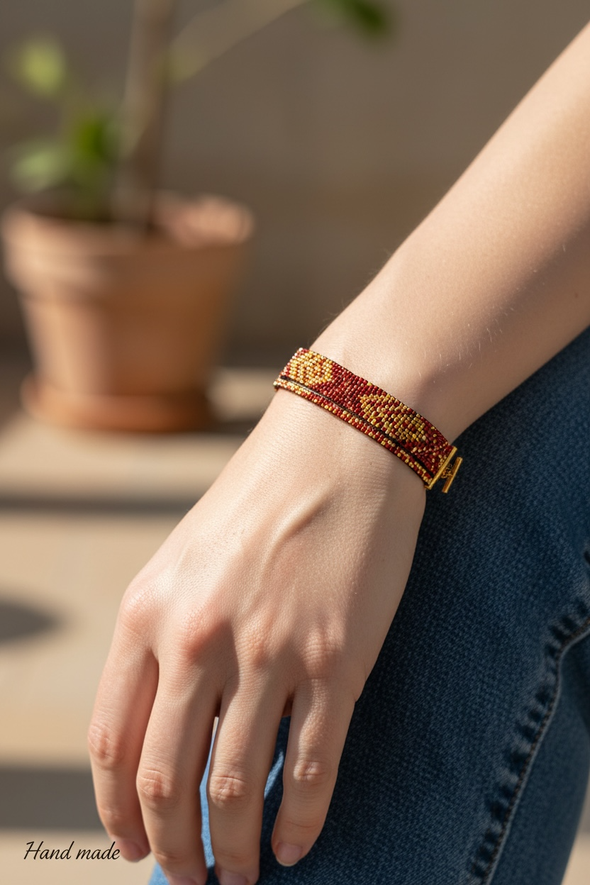 Ručne robený jemný náramok zo sklenených korálok Rosná žiara