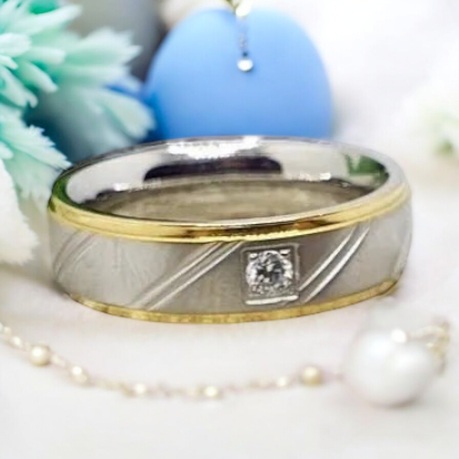 Surgical steel ring with gold plating, silver decoration and zircon ring Nikky 1000523
